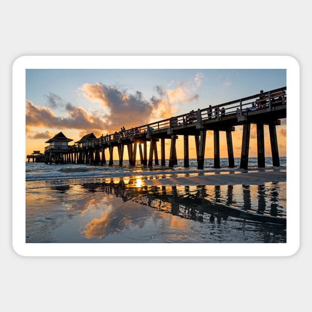 Naples pier at sunset Naples Florida Ripples Sticker by WayneOxfordPh